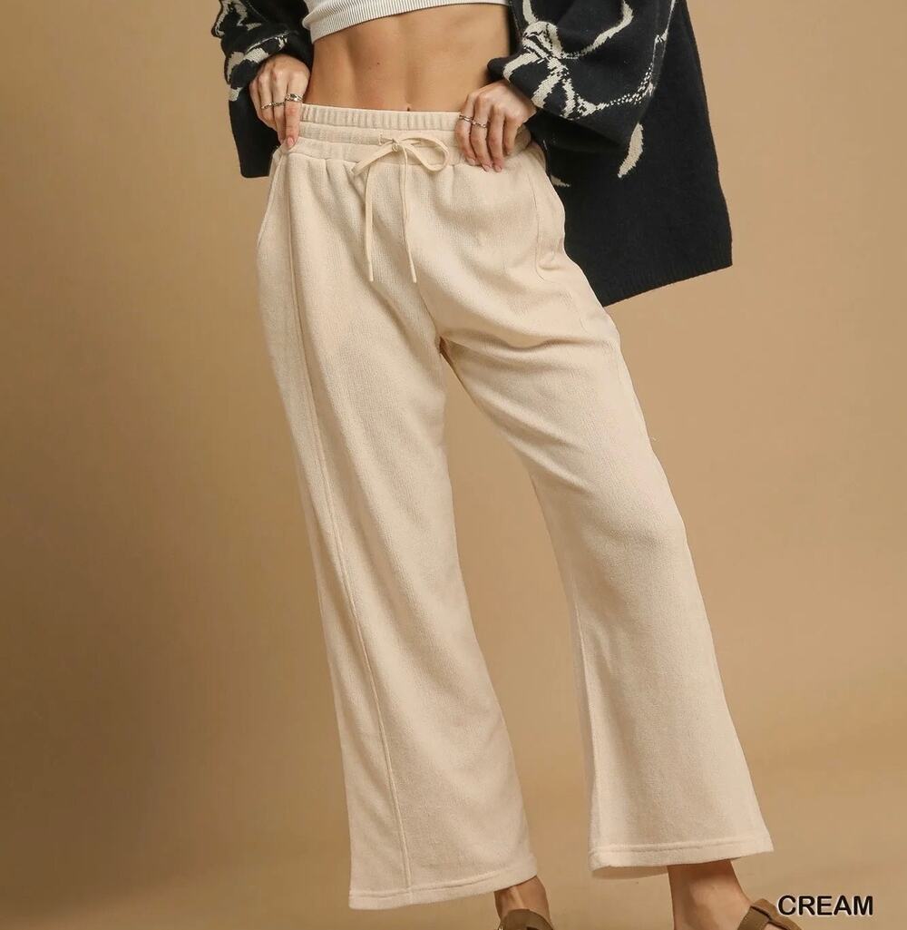 Umgee Cream Wide Leg Pants Small Pull On Elastic Waist Lounge Boho